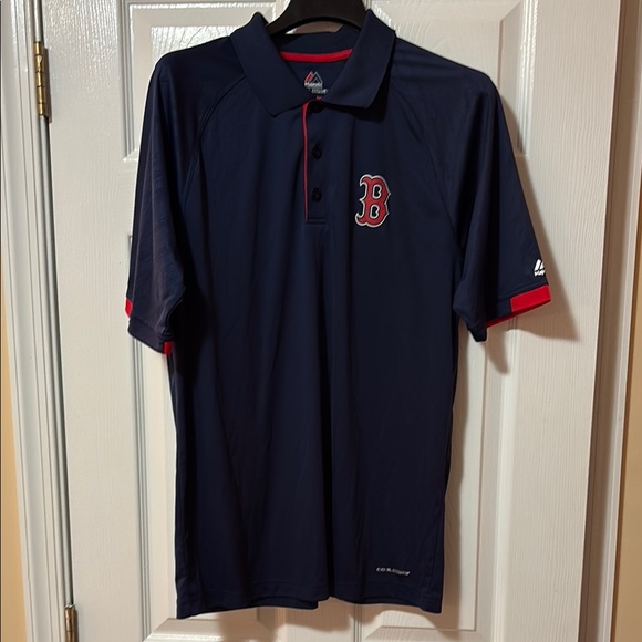 Majestic Cool Base Navy and Red Boston Red Sox Men’s Polo Shirt - Picture 1 of 11